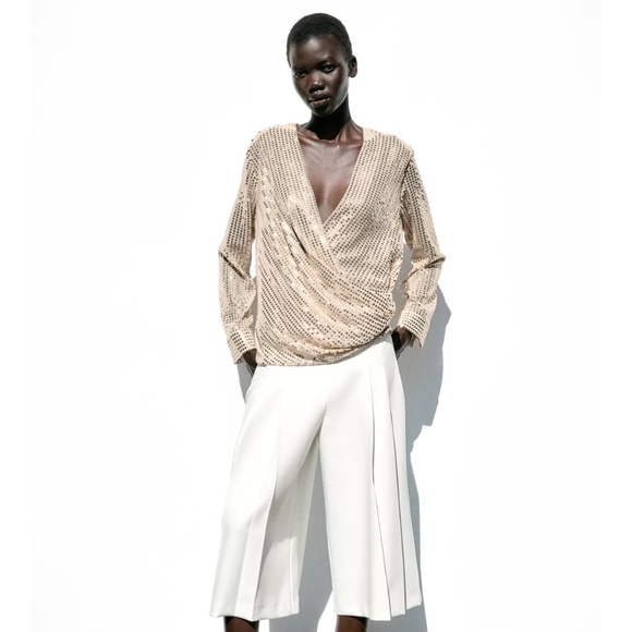 NWT Zara Sequin Wrap Blouse Sz.L - Picture 1 of 10